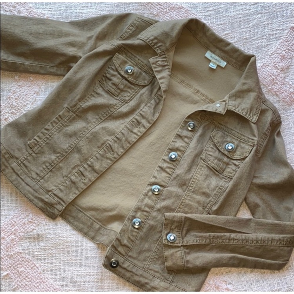 SOLD Barn Tan Denim Jacket Jewel Buttons Small